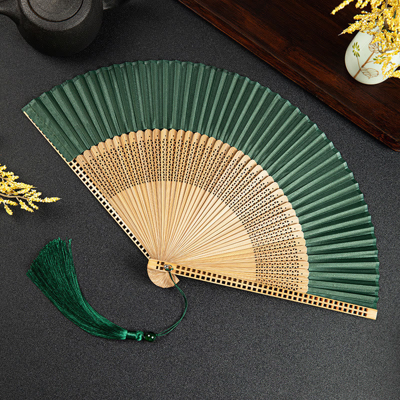 Vintage Chinese Folding Fan | Bamboo & Polyester Handheld Fan