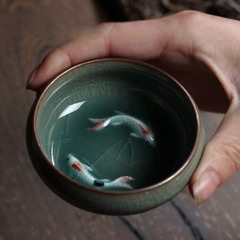 Colorful Koi Fish Ceramic Teacup 60ml | Zen Decor