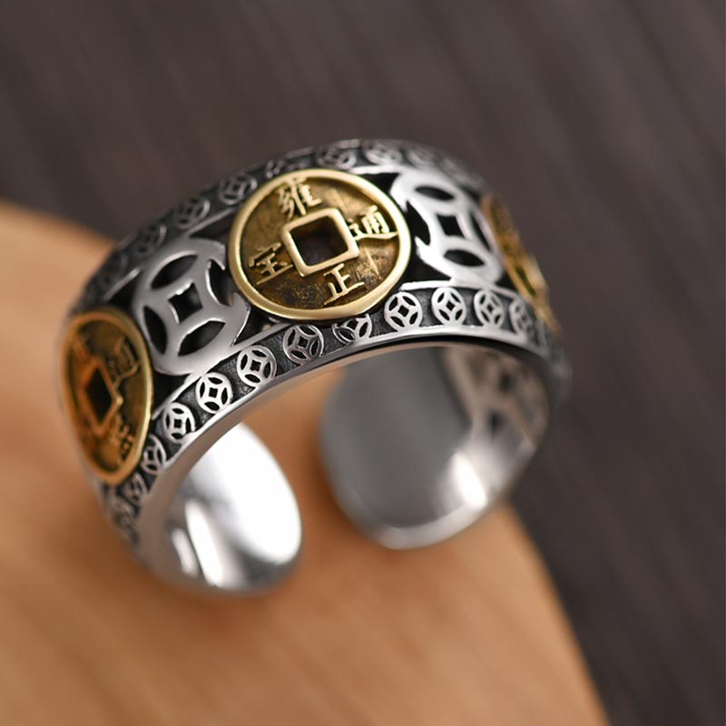 Five-Emperor Coins Adjustable Spiritual Ring | Protection & Balance