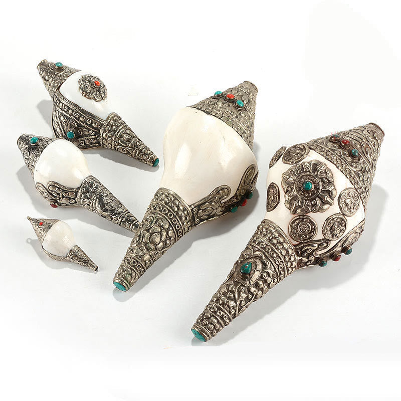 Tibetan Natural Shankha Conch Shell Dragon Decoration