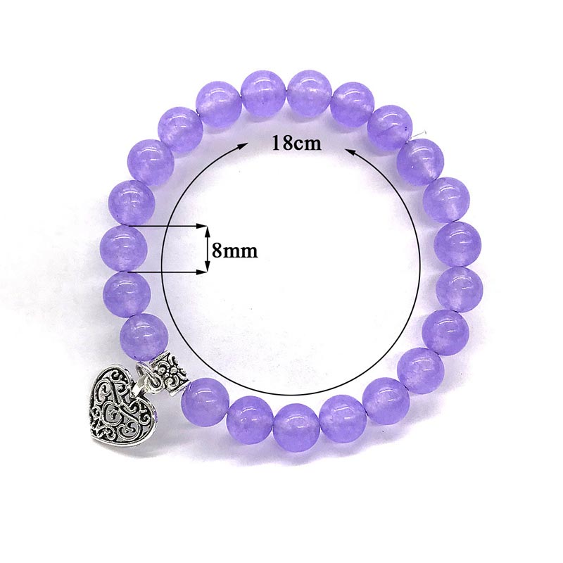 Amethyst Lucky Love Heart Charm Bracelet 8mm Beads