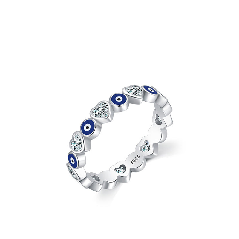 Evil Eye Love Heart Ring in 925 Sterling Silver - Protection & Blessing