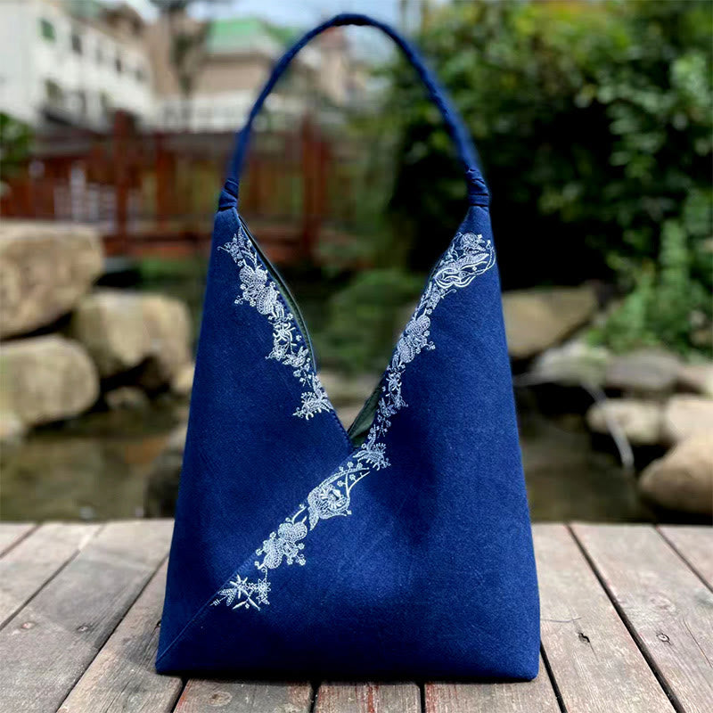 Handmade Embroidered Canvas Tote Bag Set with Spiritual Pattern