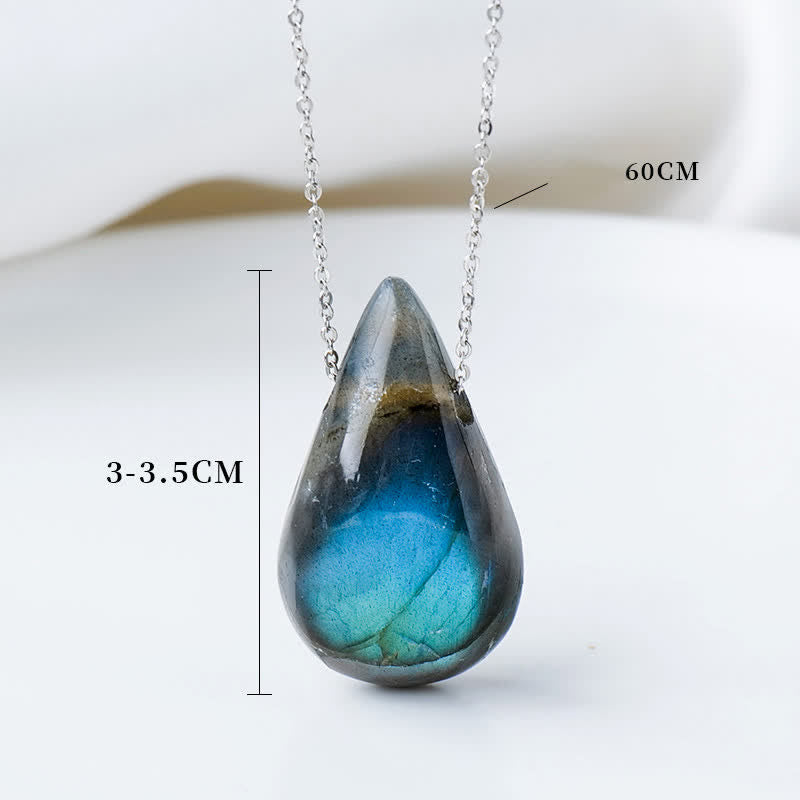 Labradorite Water Drop Support Healing Necklace Pendant 3cm