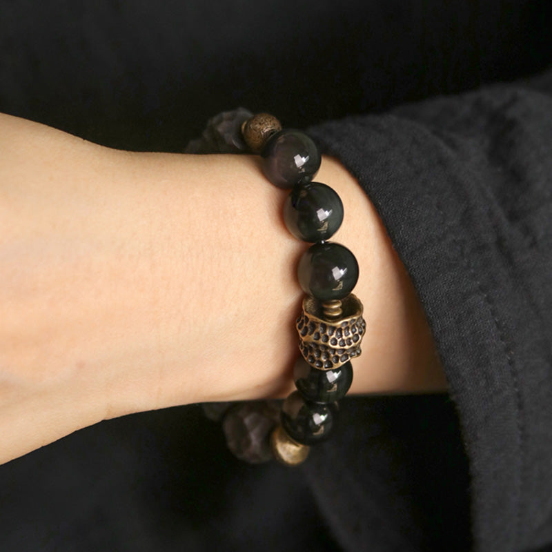 Black Obsidian Ebony Wood Strength Bracelet 17cm