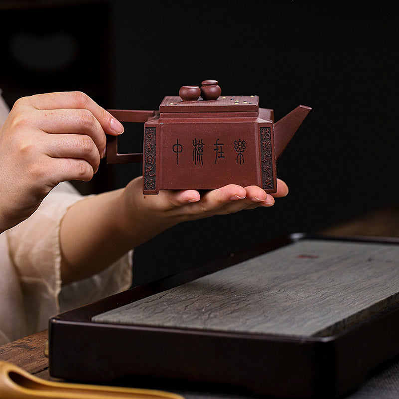 280ml Purple Clay Yixing Handmade Square Gongfu Teapot