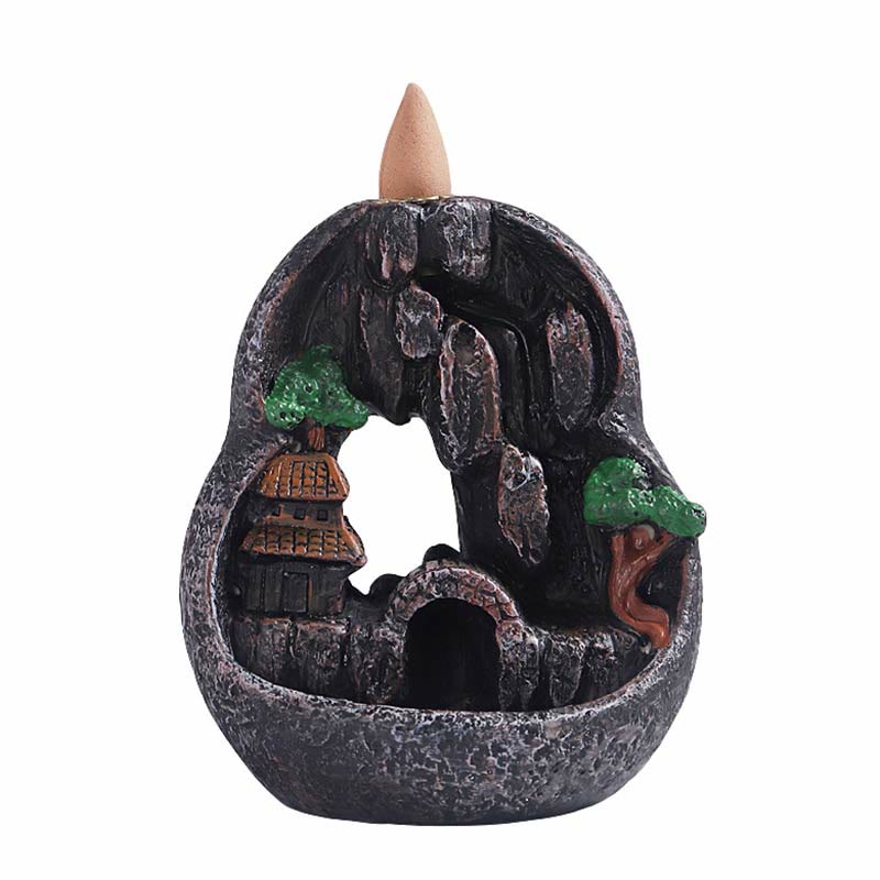 Resin Buddha Incense Burner with Mountain Bridges Pattern