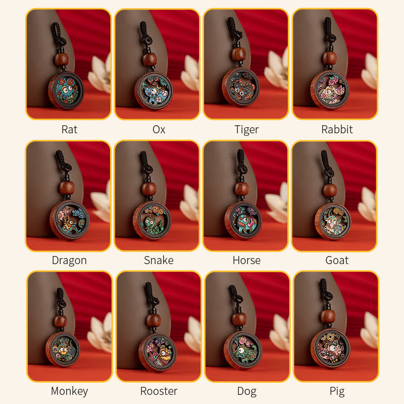 Rosewood Dragon Zodiac Key Chain for Calm & Protection