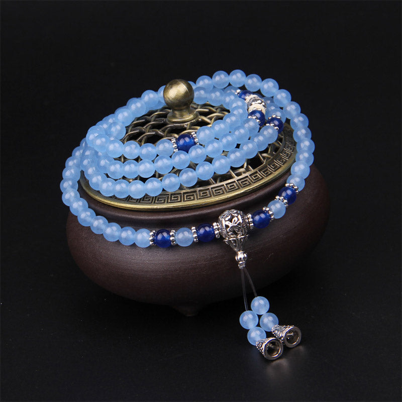 108 Beads Blue Crystal Gemstone Mala Bracelet 6mm Healing