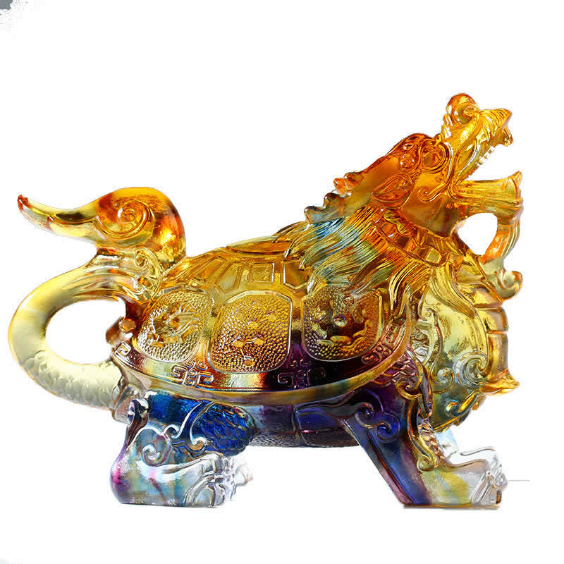 Liuli Feng Shui Dragon Turtle Crystal Art Piece