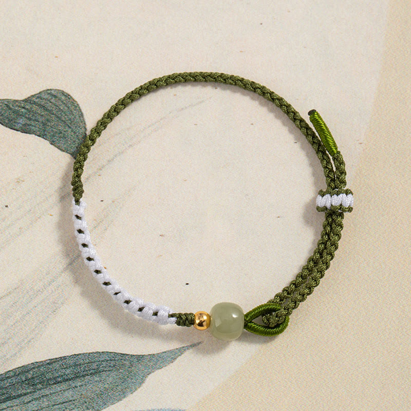 Sterling Silver Hetian Jade Luck Braided Rope Bracelet