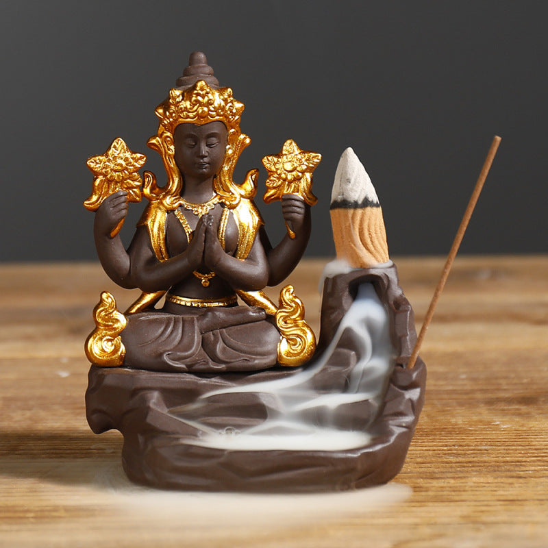Tibetan Buddha Incense Burner with Purple Clay, Sandalwood | Meditation Decor