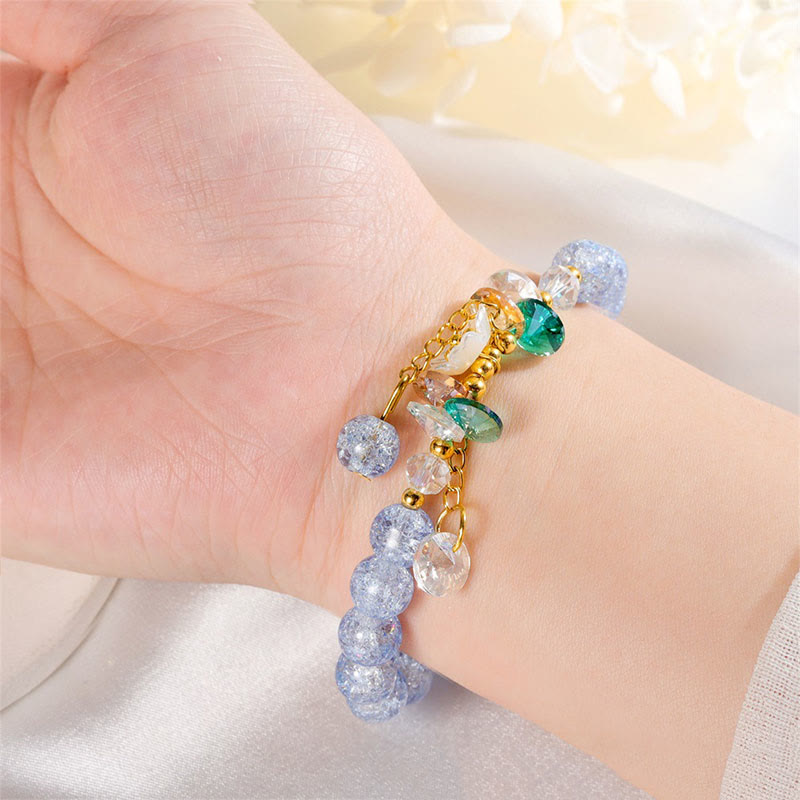 Spiritual Glass Bead Bracelet with Flower Charm for Protection