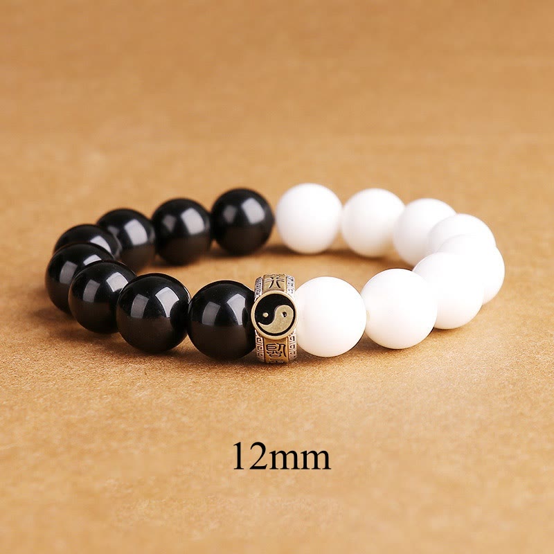 10mm Black Obsidian Yin Yang Strength Bracelet