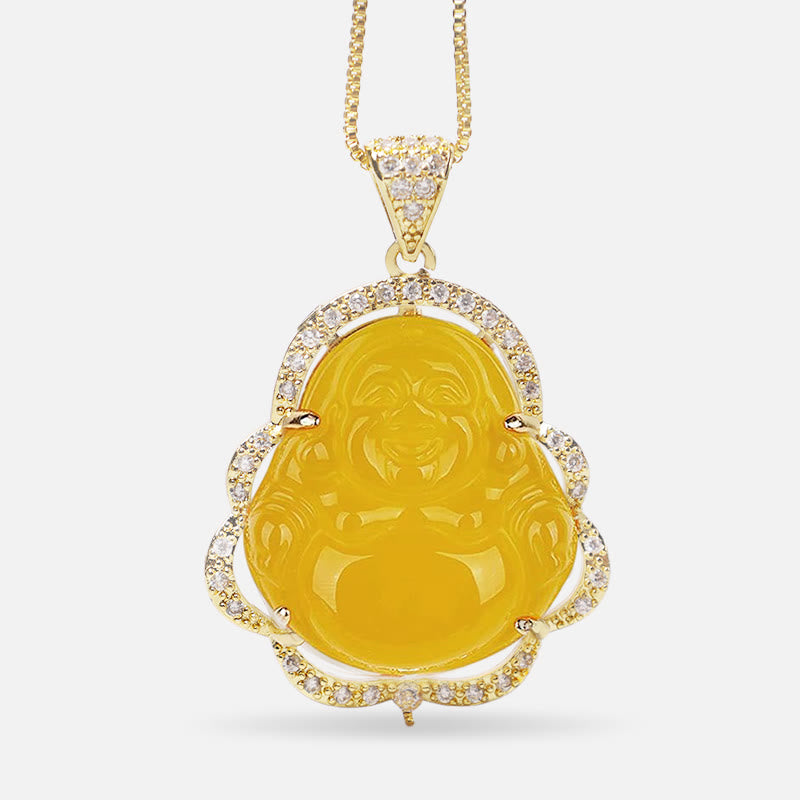 Unisex Laughing Buddha Jade Necklace for Good Luck & Prosperity