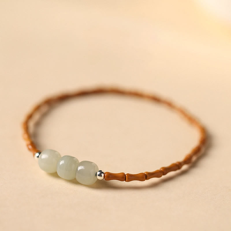 Hetian Jade and Olive Pit Luck Bracelet 6mm Beads