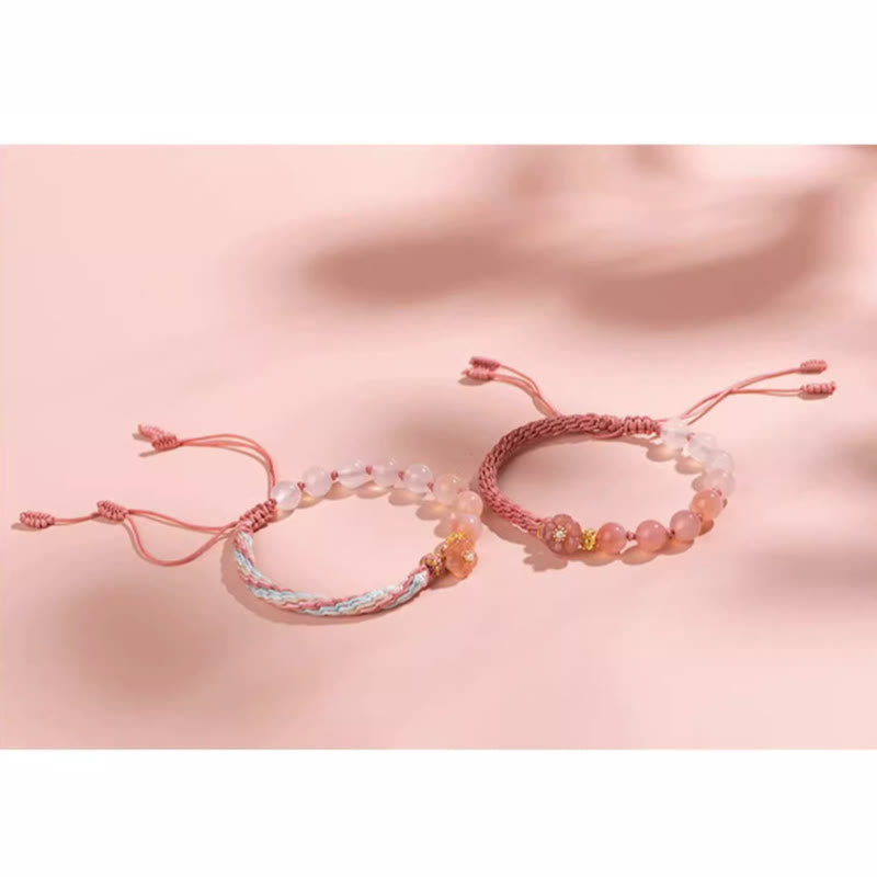 Reincarnation Knot Agate Bracelet with Peach Blossom Charm
