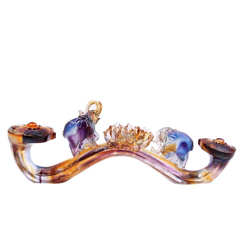 Handmade Liuli Crystal Ruyi Elephant Art Figurine