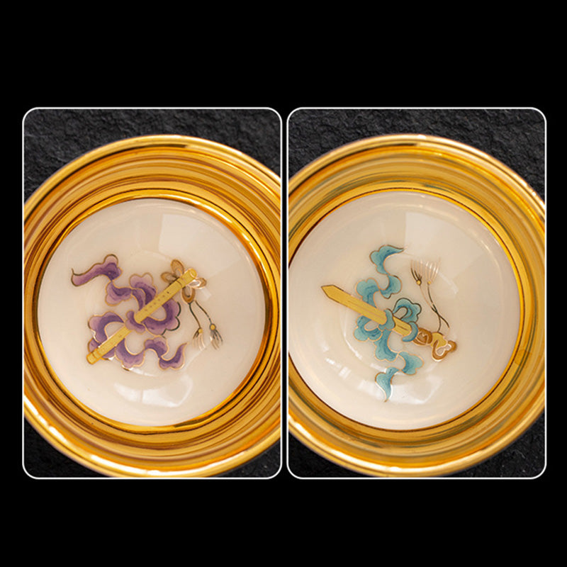 Golden Eagle & Auspicious Dragon Gilt Ceramic Tea Set with Gift Box