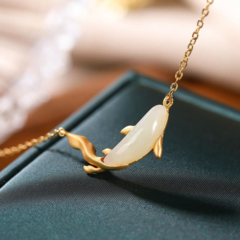 White Jade Dolphin Luck Necklace | 925 Sterling Silver