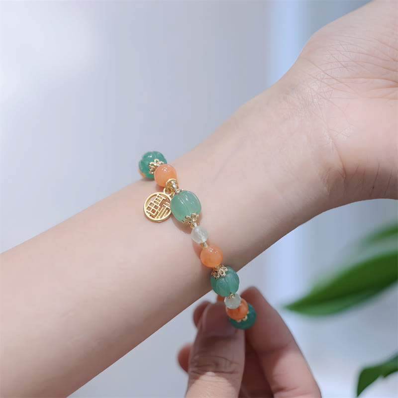 Golden Silk Jade Fu Charm Wealth Bracelet 14-16cm