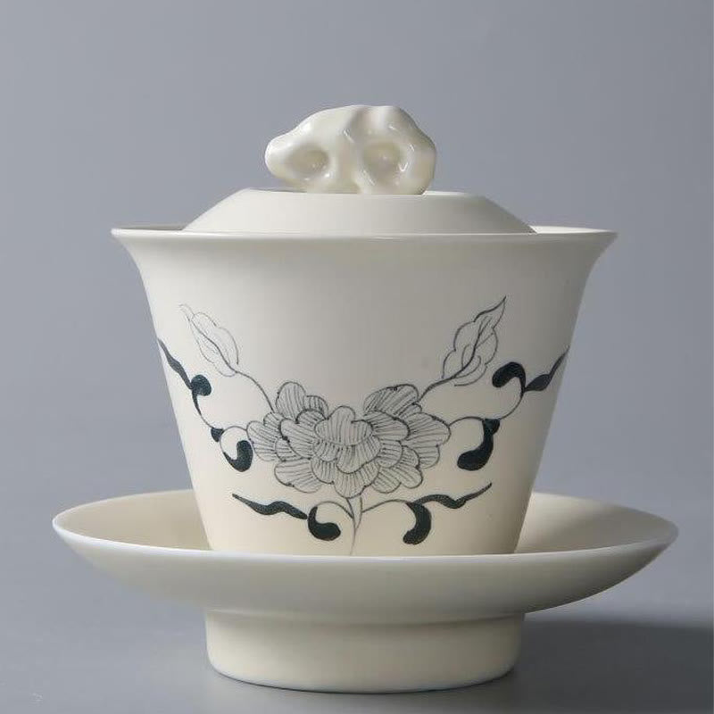 Hand Painted Ceramic Gaiwan Tea Cup With Lid 200ml | Zen Decor