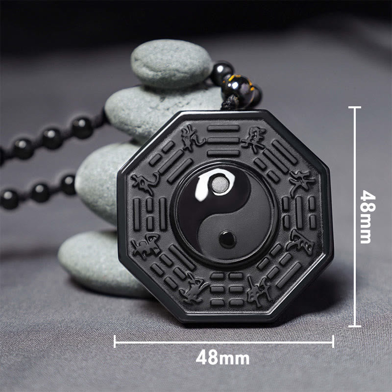 Black Obsidian Yin Yang Pendant Necklace for Balance