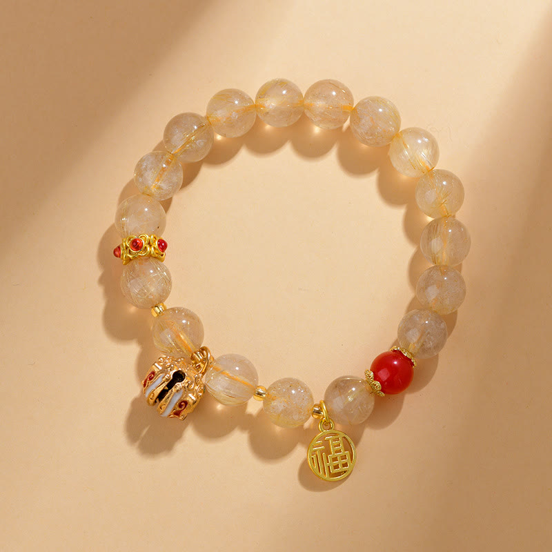 Golden Rutilated Quartz Wealth Bracelet Fu Charm