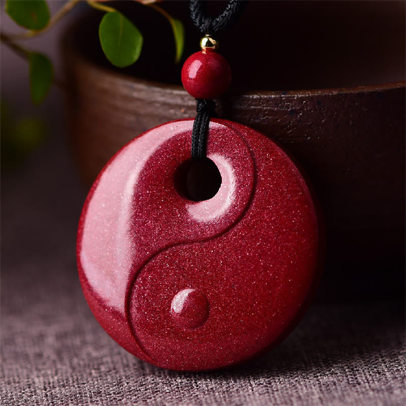 Cinnabar Buddha Necklace with Laughing Buddha & Yin Yang Pendant