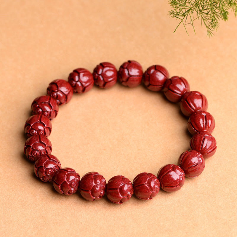 Natural Cinnabar Om Mani Padme Hum Fret Pattern Bracelet 8mm