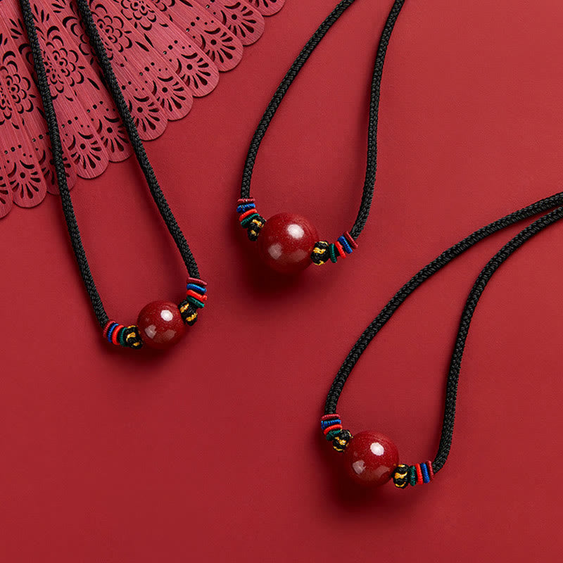 16mm Cinnabar Bead Blessing Pendant Necklace