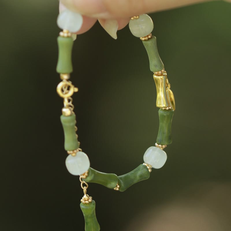 Green Bamboo Jade Wealth Bracelet for Prosperity & Growth