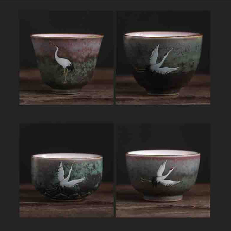 Auspicious Crane Ceramic Tea Cup for Meditation & Ritual