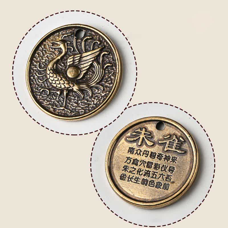 Copper Four Symbols Keychain with Azure Dragon & Mythical Creatures