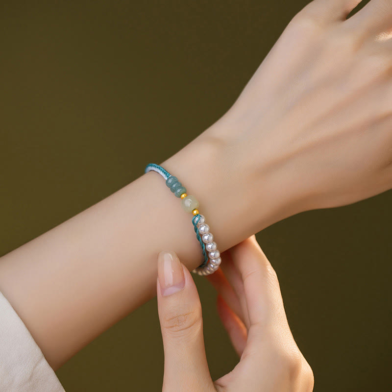 Hetian Jade Sterling Silver & Pearl Abundance Bracelet