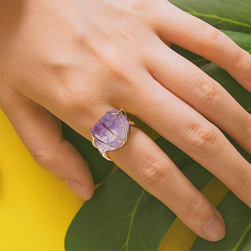 Unisex Amethyst Crystal Adjustable Healing Ring