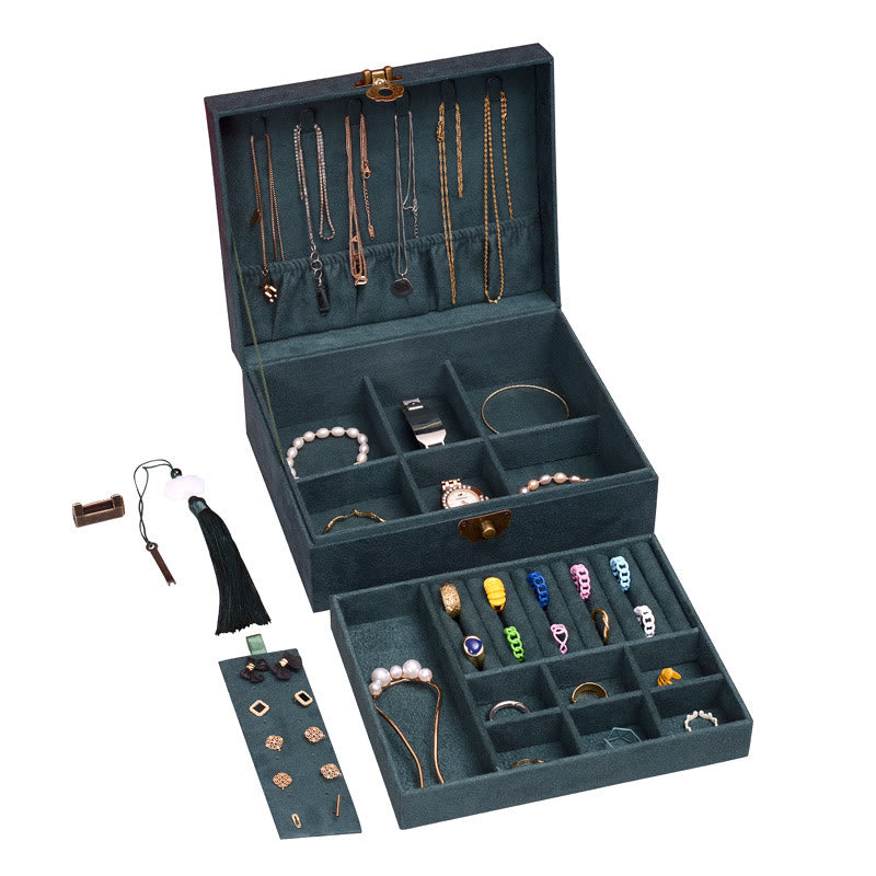 Two-Layer Flannel Jewelry Box with Lock for Zen Decor