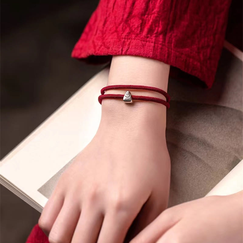 925 Sterling Silver Handmade Fu Character Blessing Bracelet