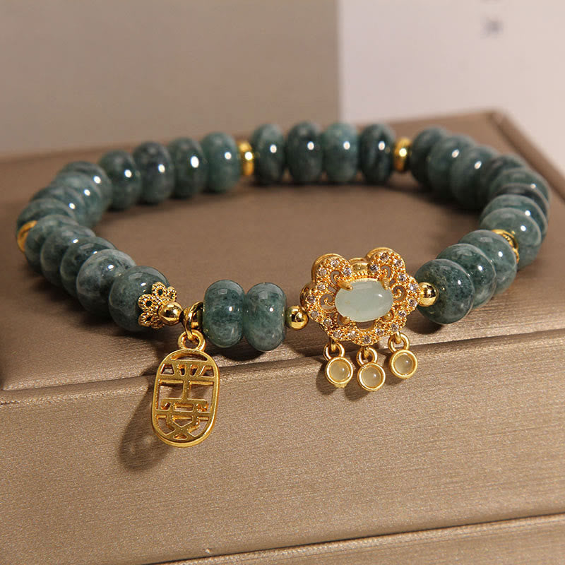 8mm Jade Chinese Lock Charm Bracelet for Prosperity