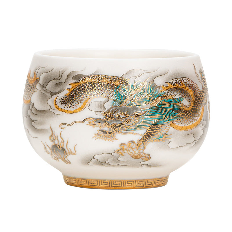 Dragon Phoenix Ceramic Teacup 130ml Zen Decor Gift