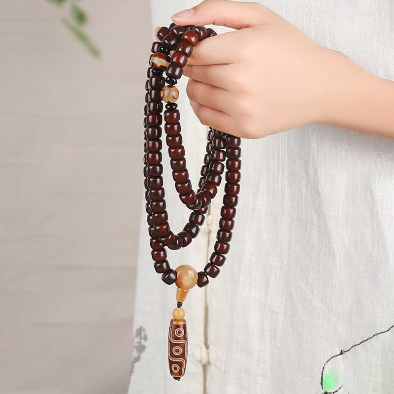 108 Mala Beads Three-eyed Nine-eye Dzi Jade Luck Bracelet