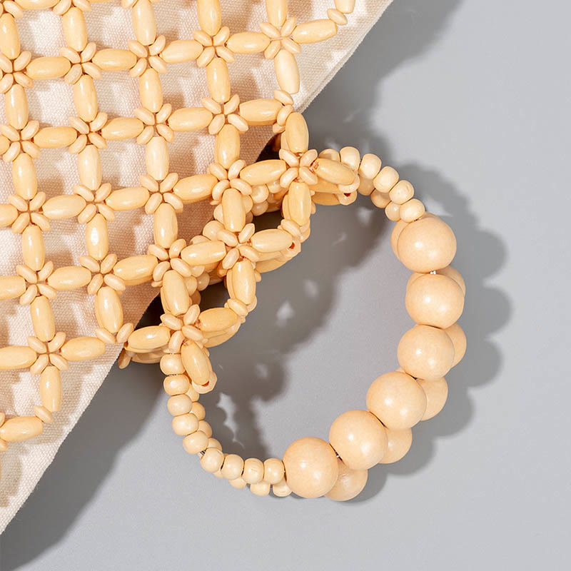 Hand-Woven Wooden Beads Bag 30cm Eco-Friendly Accessory