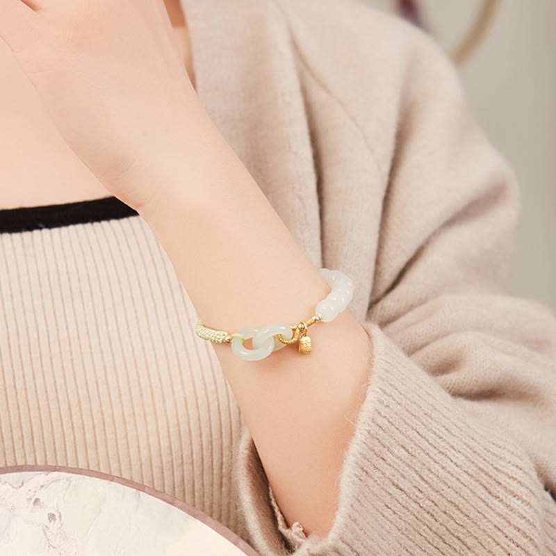 Natural Hetian Jade Double Peace Buckle Bracelet for Abundance