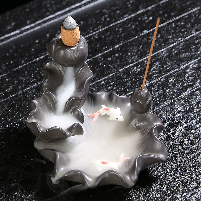Koi Fish Purple Clay Zen Incense Burner for Luck & Calm