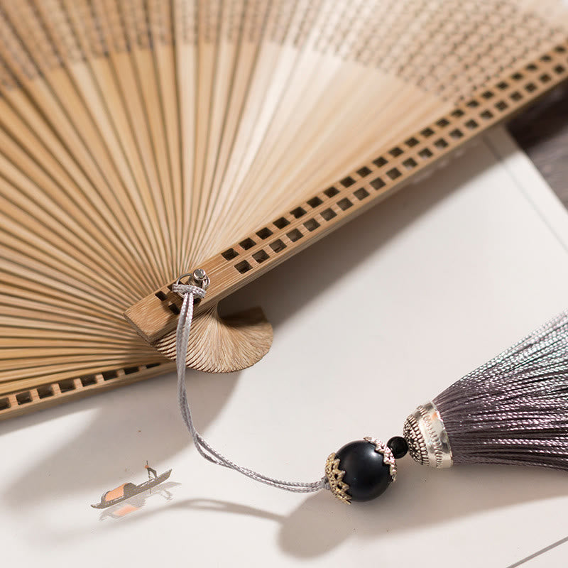 Vintage Chinese Folding Fan | Bamboo & Polyester Handheld Fan