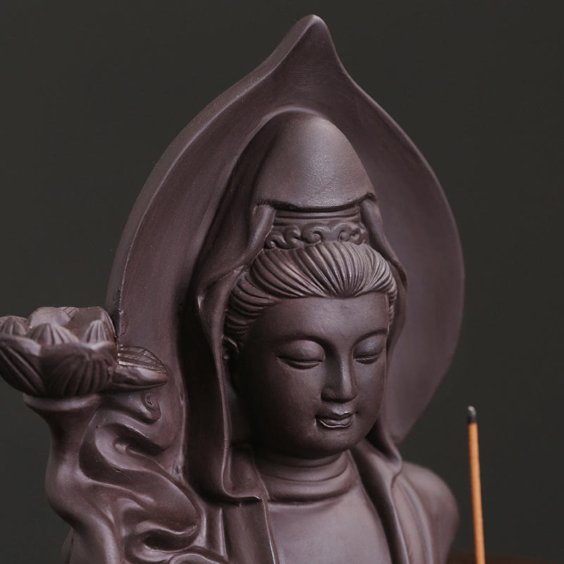 Purple Clay Buddha Backflow Incense Burner Lotus Design
