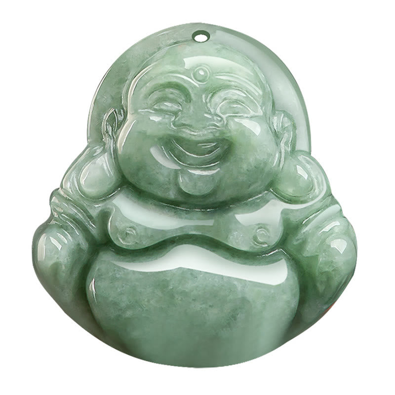 Green Jade Laughing Buddha Necklace for Luck & Abundance