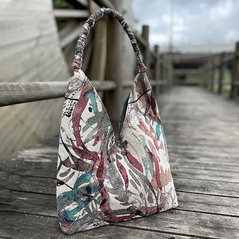 Handmade Embroidered Canvas Tote Bag Set with Spiritual Pattern