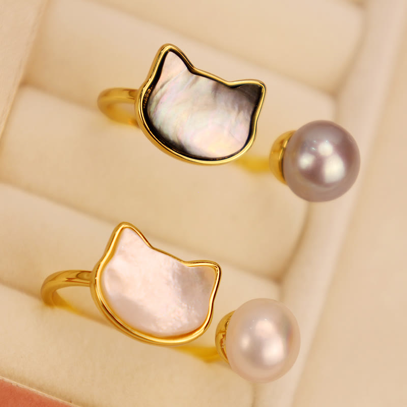 Natural Pearl Copper Cat Healing Necklace & Earrings Set