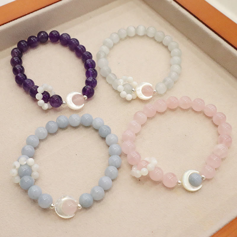 925 Sterling Silver Amethyst Crescent Moon Healing Bracelet